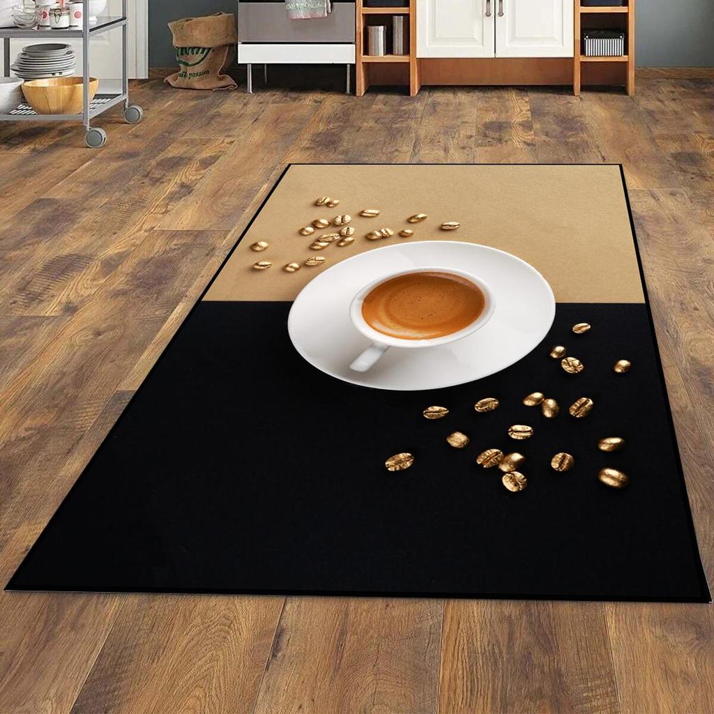 EPeddler Home, dekorativer Kaffeetassen-Muster, Digitaldruck, waschbar, rutschfest, gepunktete Basis, Küchenteppich der neuen Generation