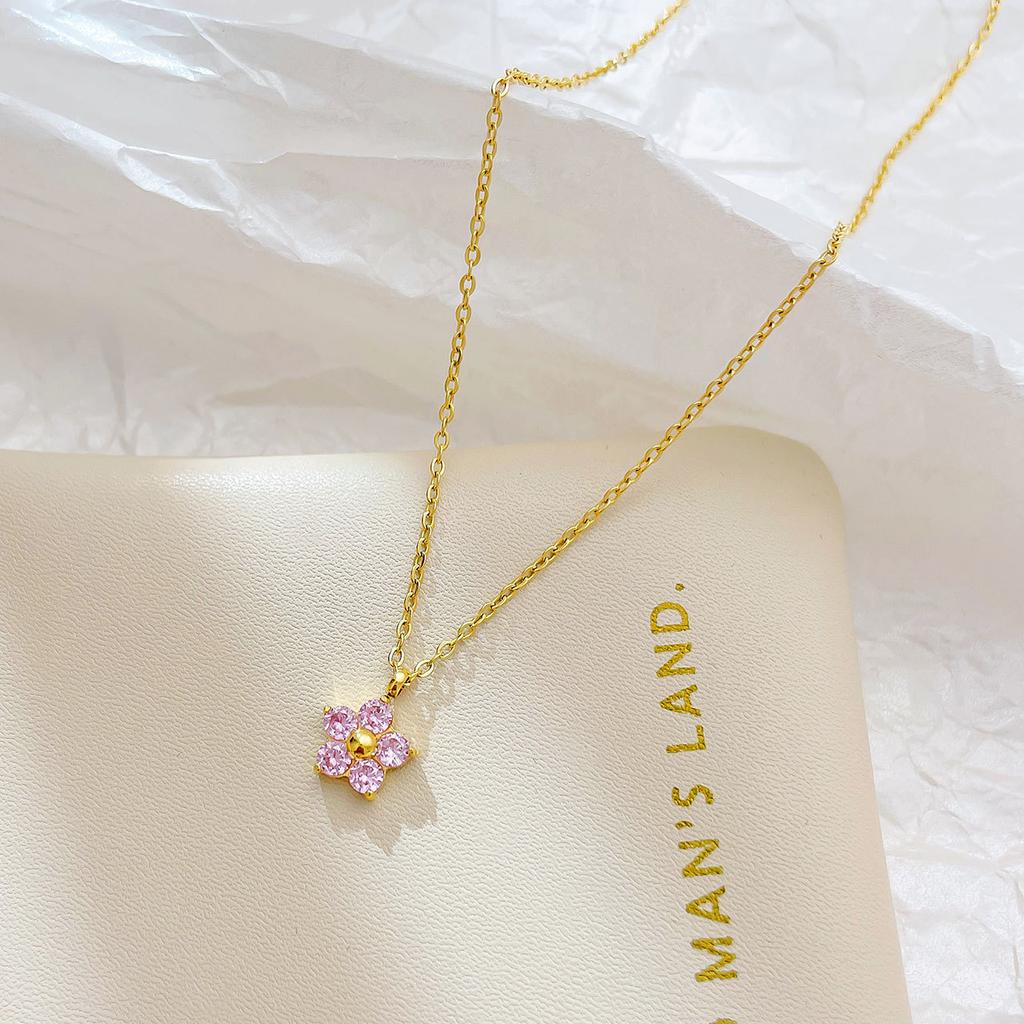 Korean Style New 2025 Diamond Flower Pendant Bamboo Clavicle Chain Sporty Fashion Unisex Small Fresh Elegant All-match
