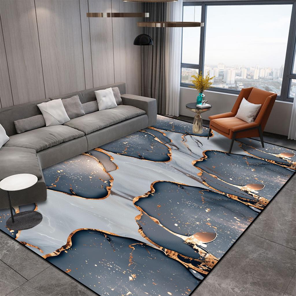Abstrakter dekorativer Teppich im nordischen Stil für Wohnzimmer Luxus Gold Riss Teppiche für Schlafzimmerdekor Rutschfest Waschbar Sofaseitenmatte