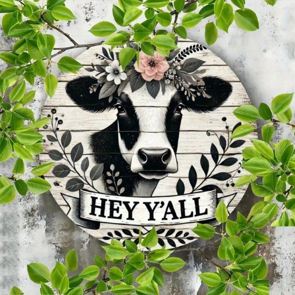 Cow Head Metal Wall Art with Flowers 8 Inch Vintage Home Decor