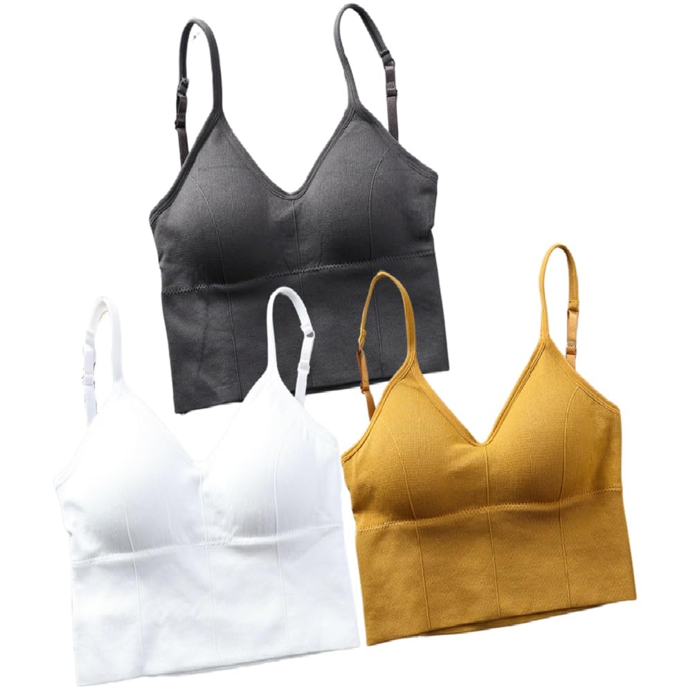 

Backless Cami Bra Top with Comfortable and Stretchy for Sports and Yoga and Dark [RREMN] Cups, (White, Yellow, Gray)