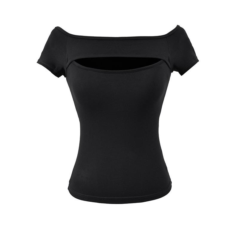 

Chic One-Shoulder Hollow Short-Sleeve Women s Slim-Fit T-Shirt Large