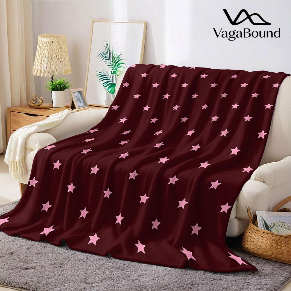 Wine Pink Star Grid Flannel Blanket Warm Soft Halloween Christmas Decorative Couch Warm Cozy All-Season Gift