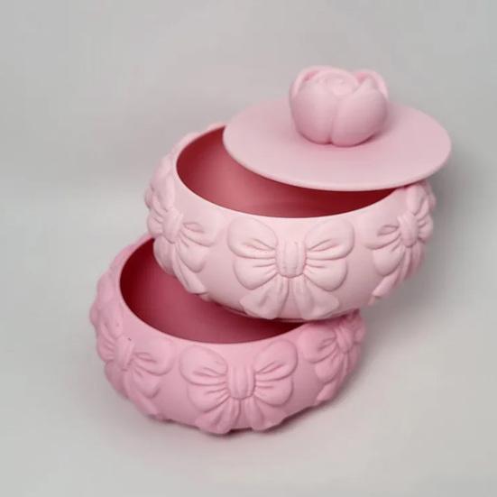 Jewelry Storage Box PLA Plastic Double-Layer Stackable Design Soft Pink Jewelry Holder with Bow Pattern Portable Jewelry Organizer Gift