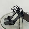 2025 Summer Black Square Toe Stiletto Heel Sandals - European & American Fashion Style