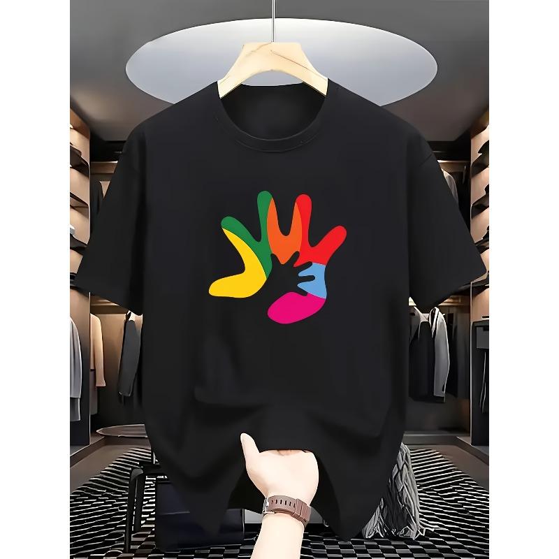 

Creative Heart Transmission: a Design Featuring Colorful Hands Combined with a Small White Hand on a White Casual Short-Sleeve T-Shirt 4XL чорний