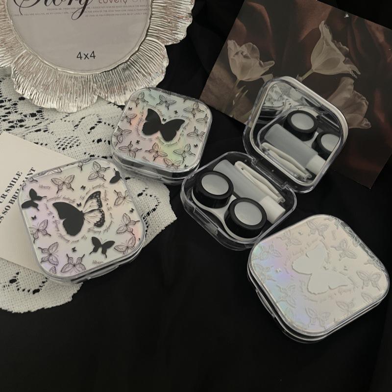Laser Butterfly Lens Container Women INS Contacts Lens Case Men Color Contact Lenses Storage Box Portable Travel Set