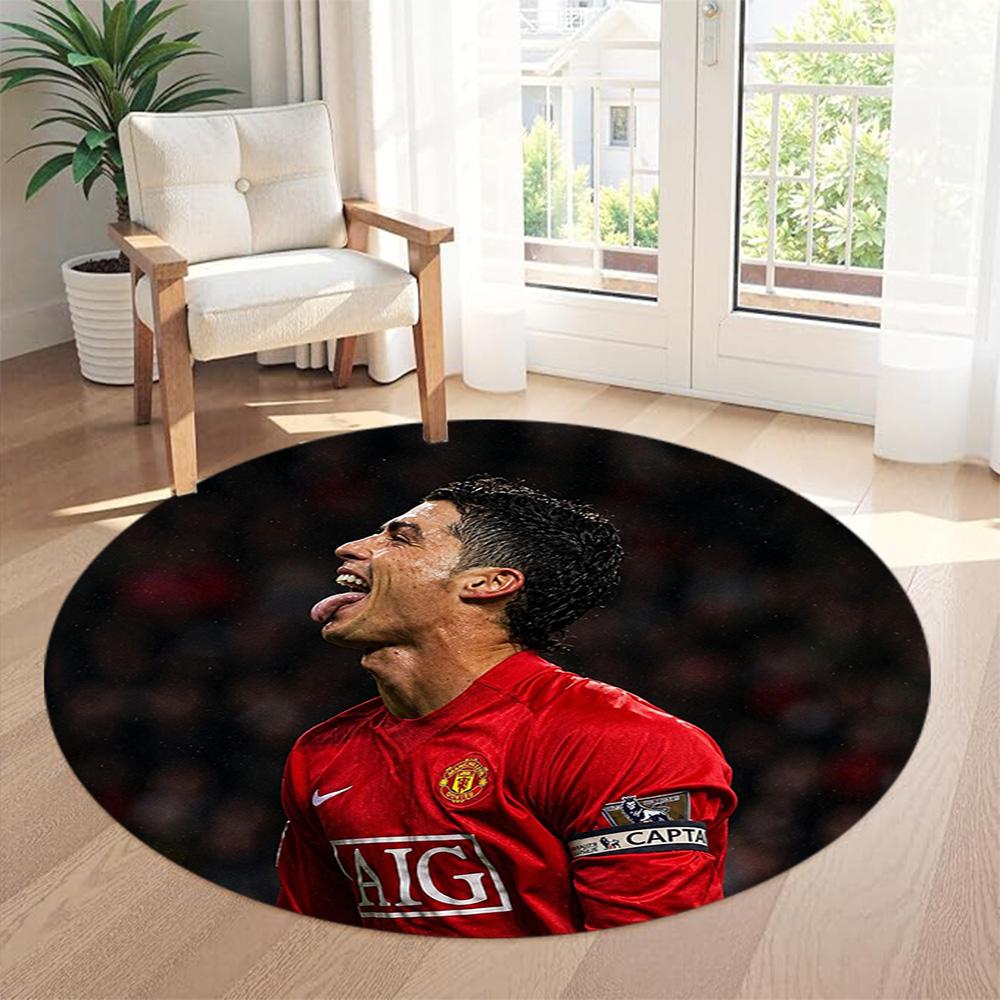 Cristiano Ronaldo Round Carpet Perfect for Balcony Bedrooms Outdoor Game Room Anti-slip Round Rug Decorate Offices Birthday Christmas Gift