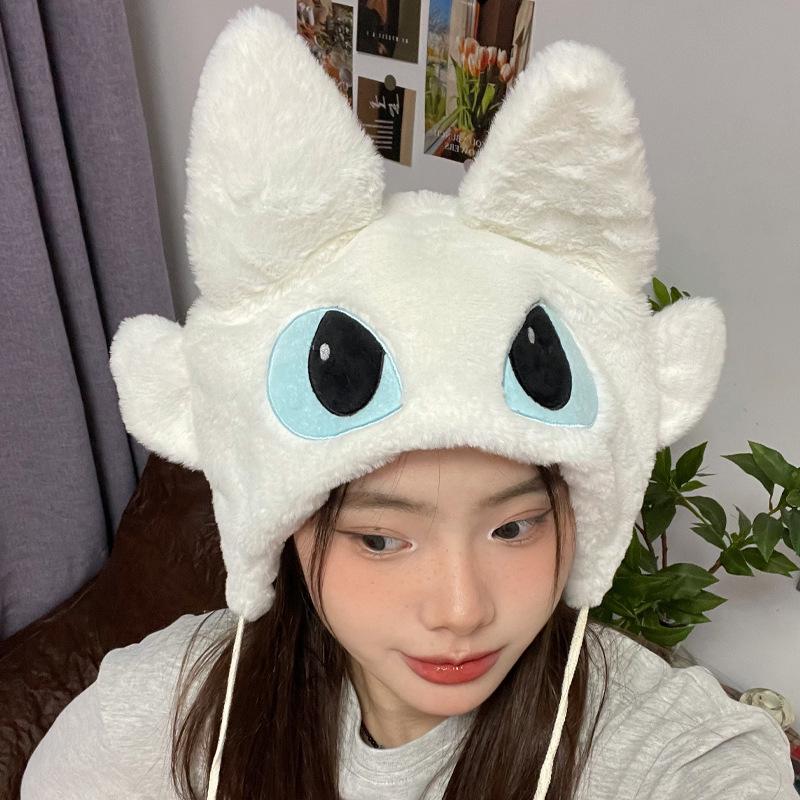 Anime Peripheral Beast Ear Hat Meow Meow Cute Plush Hat Warm Versatile Lace-Up Ear Hat Trendy Hat