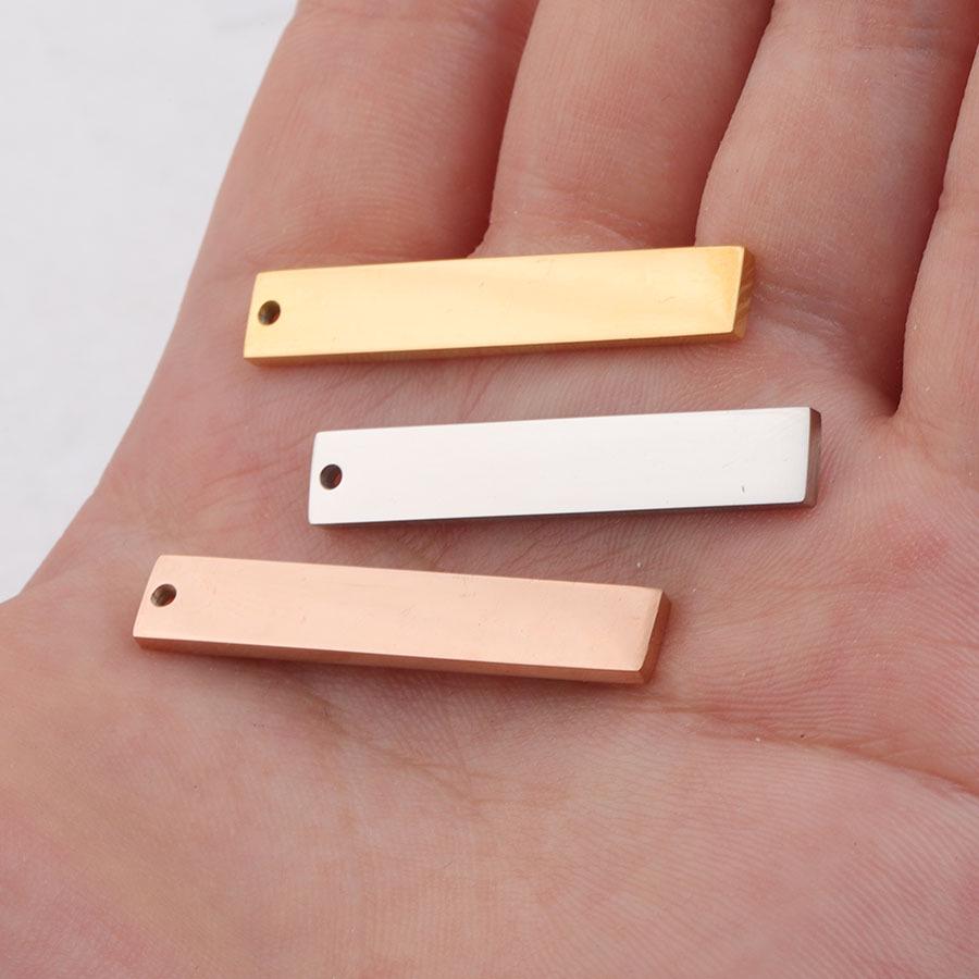 Prostokątna zawieszka ze stali nierdzewnej, DIY błyszcząca przywieszka, 2x6x35mm