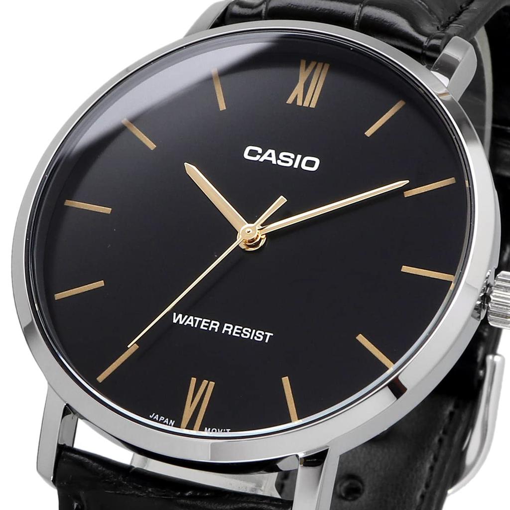 Casio Quartz Men's Watch MTP-VT01L-1B Black with Black Leather Band (Imported)