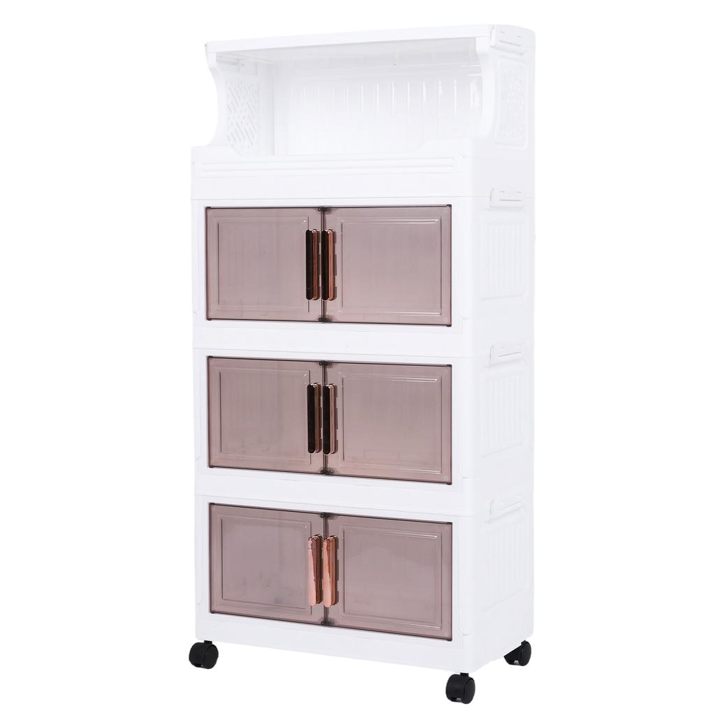 3 Tier Collapsible Storage Boxes with Doors and Wheels 42cm Stackable Storage Cabinet for Craft Home Pantry DormTransparent
