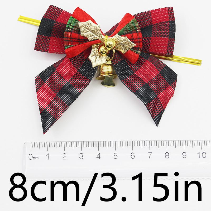 (5 Pcs/pack)8cm Christmas Checkered Butterfly Knot With Bell Christmas Decoration Home New Year Celebration Handmade DIY Pendant