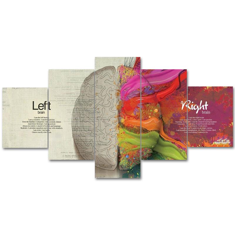 

Абстрактный левый и правый мозг 5 шт. Современный домашний декор стен Холст Картина Художественный принт Живопись на холсте для гостиной 20x35cm*2 20x45cm*2 20x55cm*1 No Frame