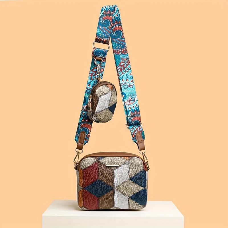 1 Stück mit kleiner Tasche Messenger-Handytasche im böhmischen Stil, Kontrastfarben-Dekoration, geeignet für den täglichen Gebrauch von Frauen Messenger-Handytasche