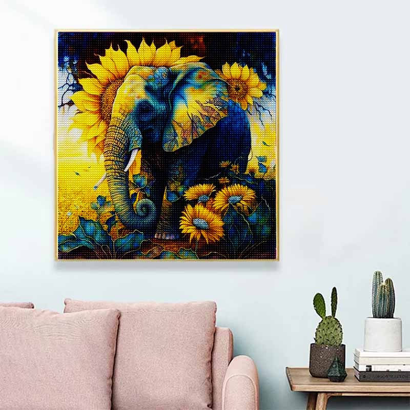 New Arrival 5D DIY Full Circle Diamond Painting "Sunflowers and Elephants" Embroidery Cross Stitch Home Decor Gift
