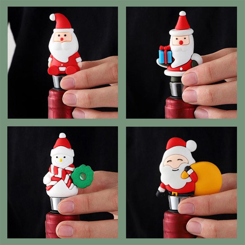 Christmas Wine Stopper Wine Beverage Bottle Cap Leak Proof Sealed Fresh Wine Cork Cute Santa Claus Decor Wine Champagne Stopper