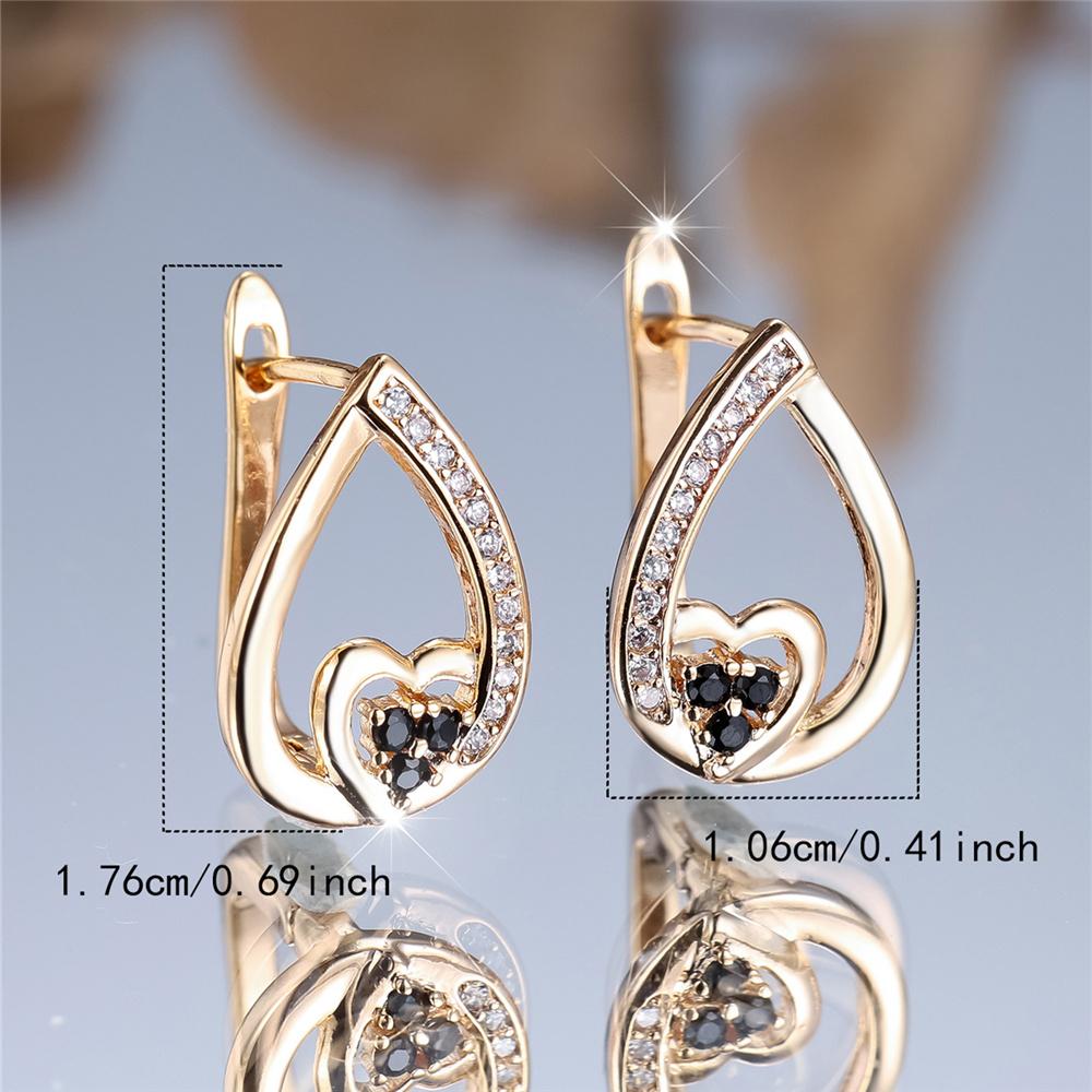 Fashion Love Heart Black Cubic Zircon Drop Earrings for Women Gold Color Daily Jewelry Gift