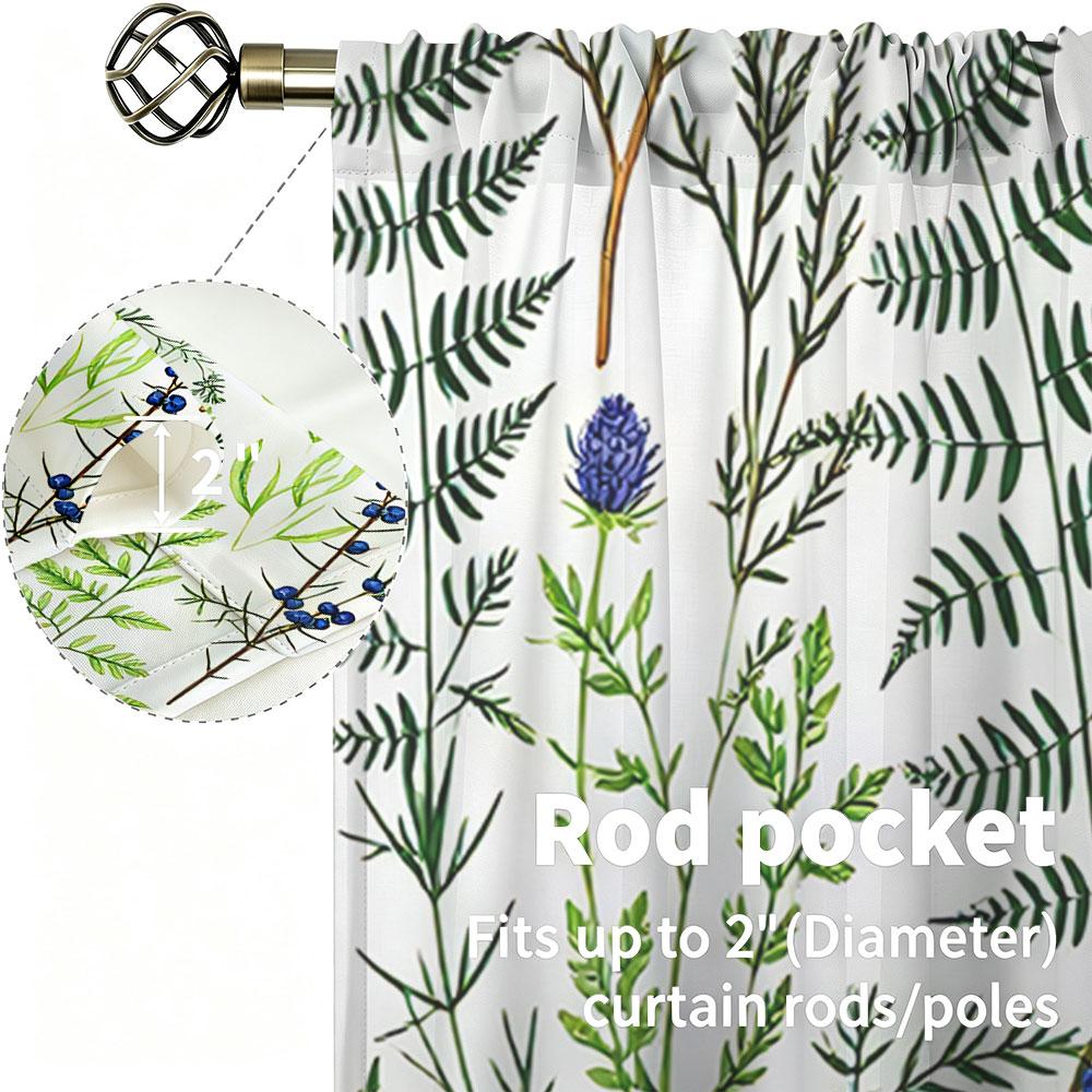 2Pcs Rod Pocket Curtain Light Block Privacy Drape Living Bedroom Fresh Herb Plant Painting Print Window Curtain For Home Deco