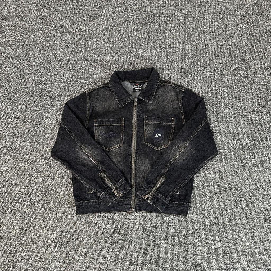 Neue trendige Unisex-Denimjacke mit gesticktem Broken Planet