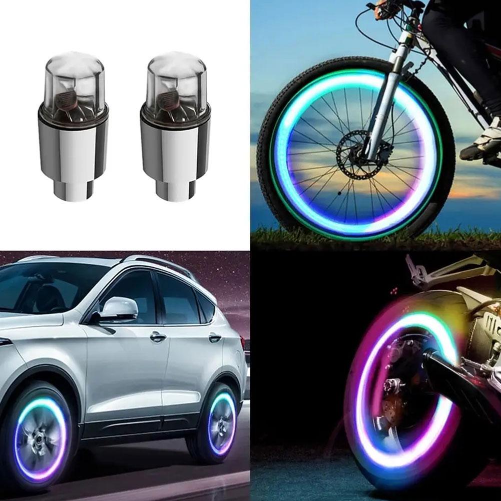 Wheel Lights LED Bicycle Valve Light Universal Car Neon Lamp Valve Cover Lights Tire Colorful Flashing Bulb Decoration Valve Stems 1