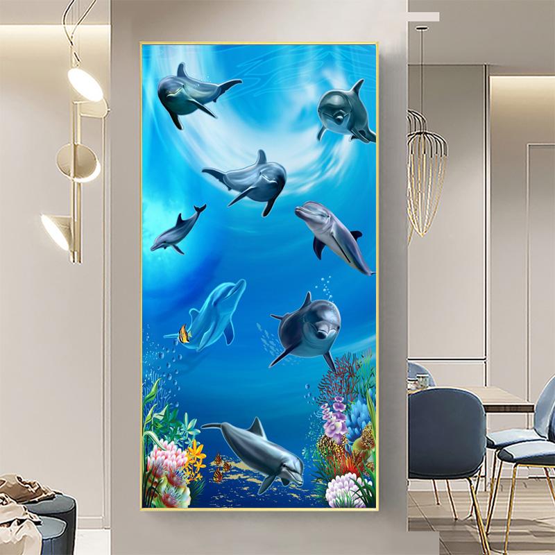 

Плакаты и принты с изображением подводного мира, картины на холсте, картины с дельфинами и рыбами, настенное искусство для гостиной, домашний декор, без рамки 70x140cm No Frame