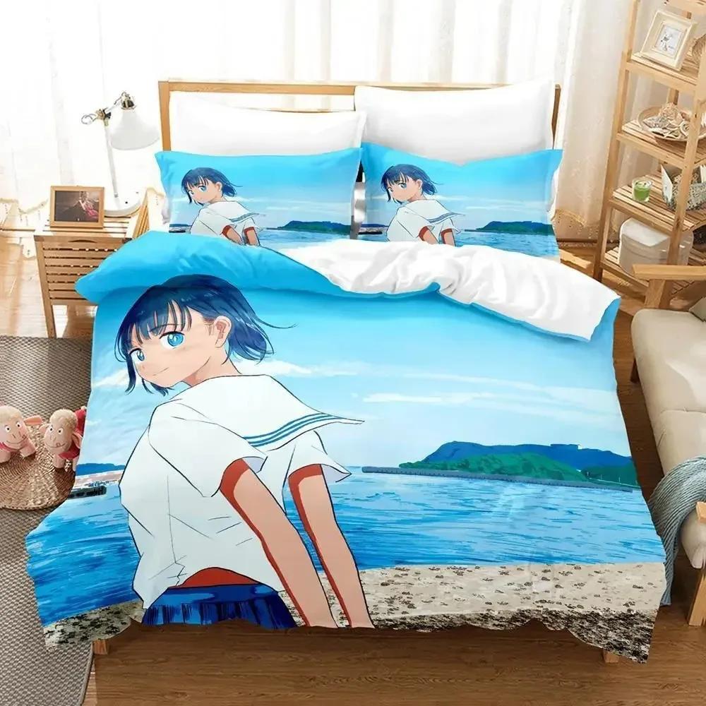 Nytt sommar-tid rendering sängklädesset tecknad anime tredelat set vuxen barn sovrum påslakanset 3D kawaii flickor enkelsängsset