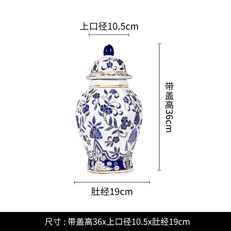 New Chinese Style Ceramic Jar Vase Entrance DecorationTV cabinet Decoration Hexagonal General Jar
