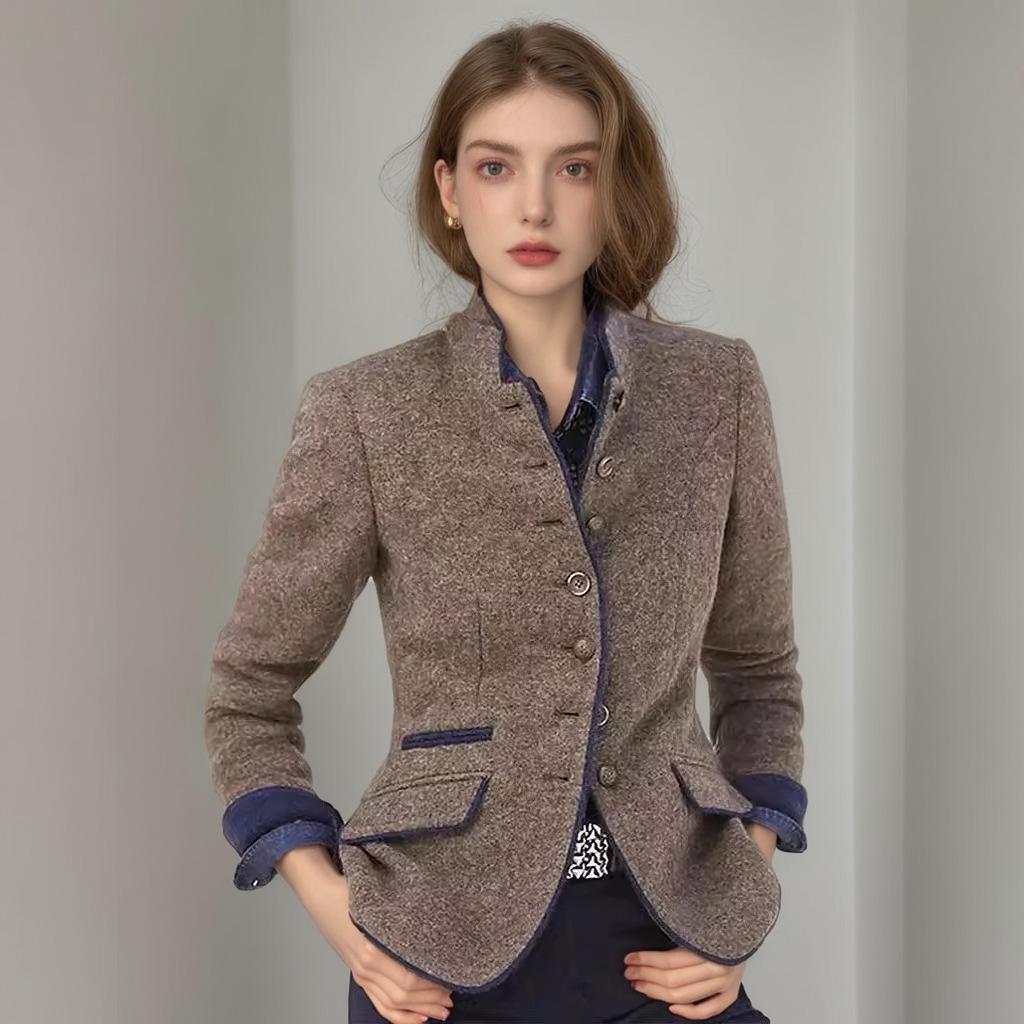 Retro Colorblock Multi-button Woolen Coat for Women - Spring & Autumn Collection