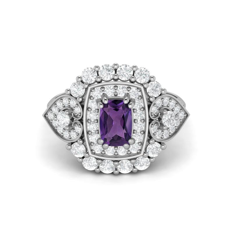 6X4MM Cushion Amethyst Gemstone 925 Sterling Silver Solitaire Halo Women Engagement Ring