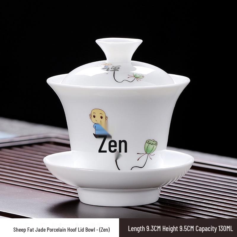 Ceramic Ink Wash Hovering Gaiwan Tea Set - White Porcelain Kung Fu Tea Ceremony Utensils.