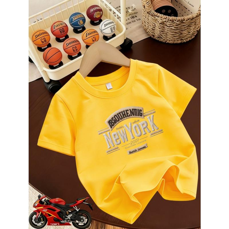 European sizes Boys' Fashion Short-Sleeve T-Shirt, Campus Style Casual Short-Sleeve Summer Top, Cotton Stylish Outerwear Short-Sleeve Tee