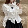 Vintage Hemden Damen Locker Frühling Herbst Oberteile All-Match Süß Studenten Preppy Stil Weiblich Ins Rüschen Passform Koreanisch Elegant