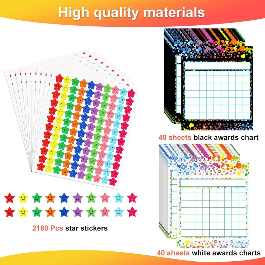 Utron 80 Pack Reward Chart for Kids, Incentive Chart Behavior Chart for Kids At Home, 2 Designs with 2160 Star Sticker, Kids Chore Chart, Sticker