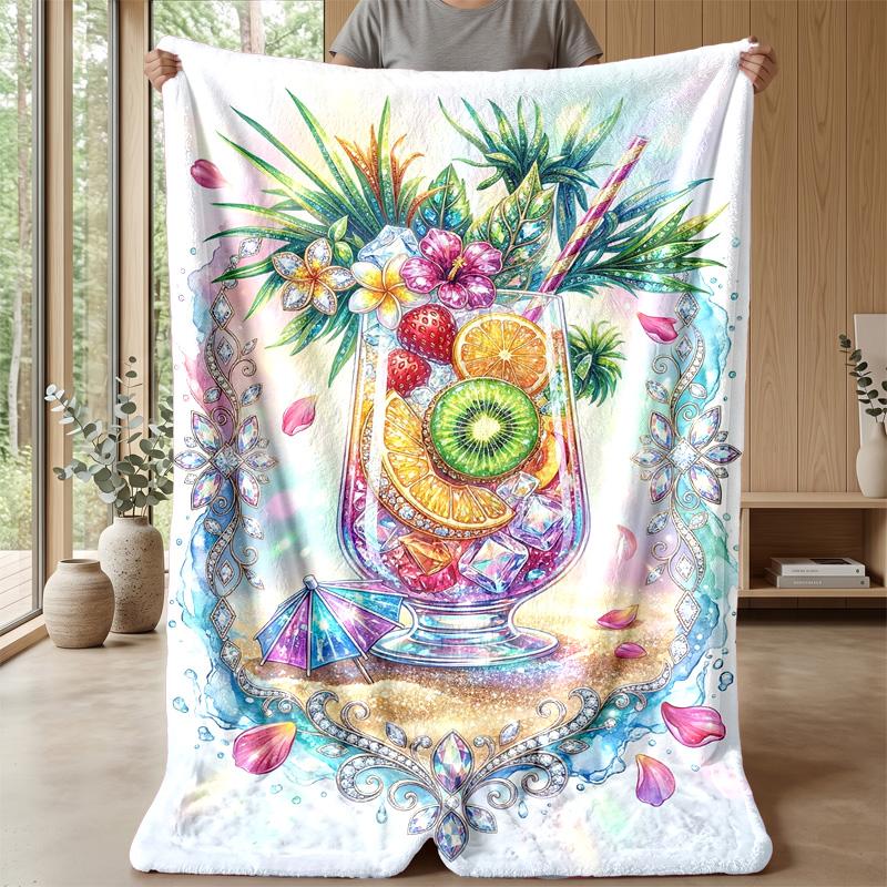 Fruit Cocktail Paradise Theme Blanket Lightweight Warm Flannel Blanket Decorative Throw Blanket for Home Decoration