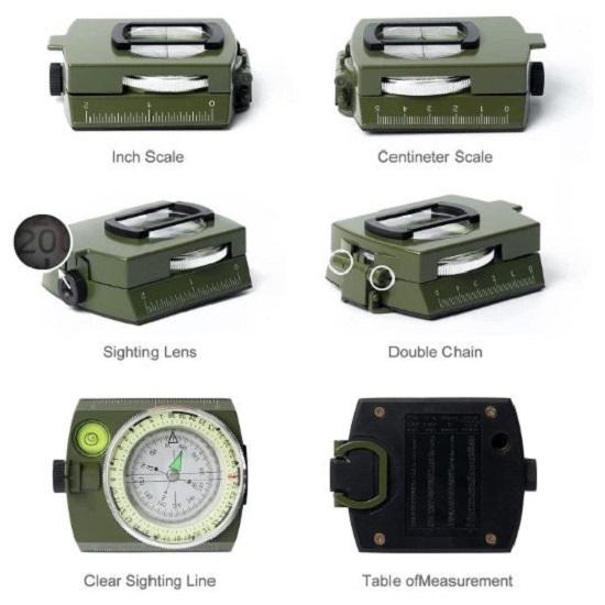 High Accuracy Waterproof Military Lensatic Sighting Army Working Compass Suitable for Camping Hiking Survival Emergency Luminous Sighting