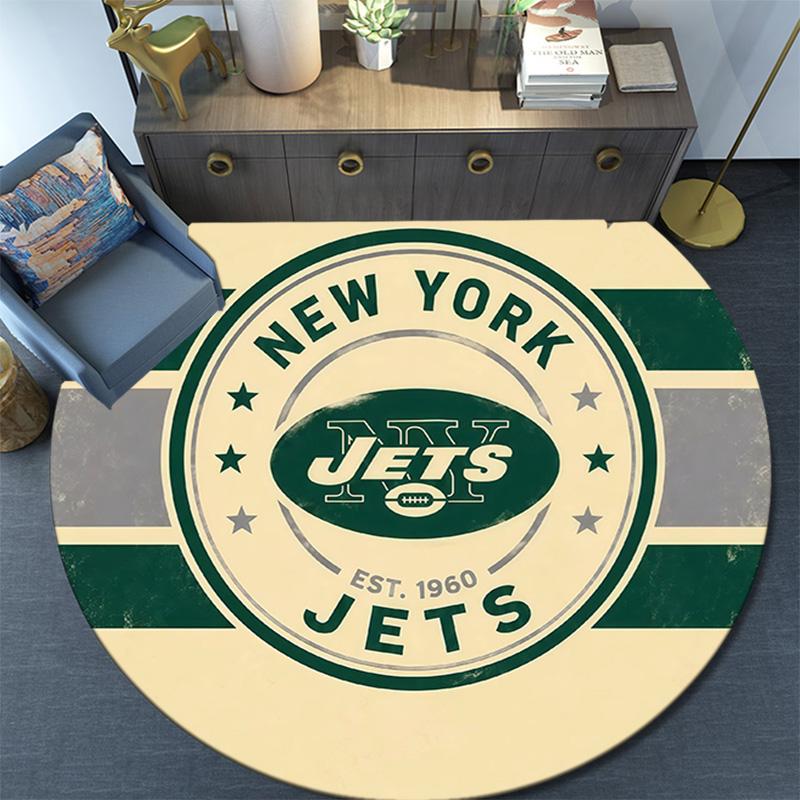 New York Jets2 Round Area Rug,Carpet Rug for Living Room Bedroom Sofa Playroom Decor,Non-slip Floor Mat