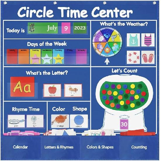 Circle Time Center Classroom Pocket Charts Teaching Pocket Chart Calendar Learning Shape Color Weather Classroom Pocket Chart-Number Pocket Chart синий