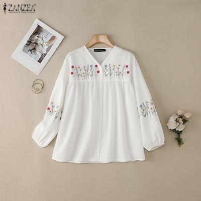 Damen Bluse mit Blumenmuster, V-Ausschnitt, langen Ärmeln, lässig