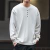 Premium Retro American Henley Collar Long Sleeve Men's Hoodie - Autumn Plus Velvet, Loose Fit High-Grade Pure Cotton POLO Shirt