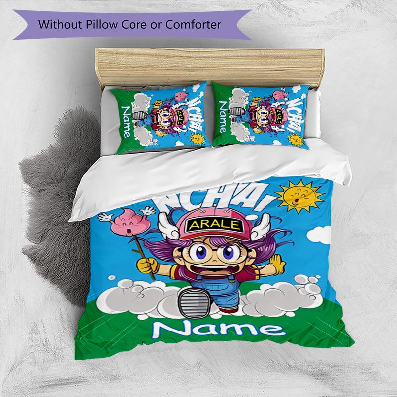 3pcs Custom Name Arale Norimaki Bedding Set Duvet Cover Closure Includes 1 Duvet Cover & 2 Pillowcases for All Seasons Bedroom Decor