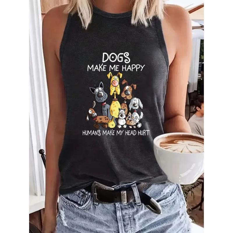 Cartoon Dog Printed Women's Round-neck Vest Spring and Summer Casual Sleeveless Top