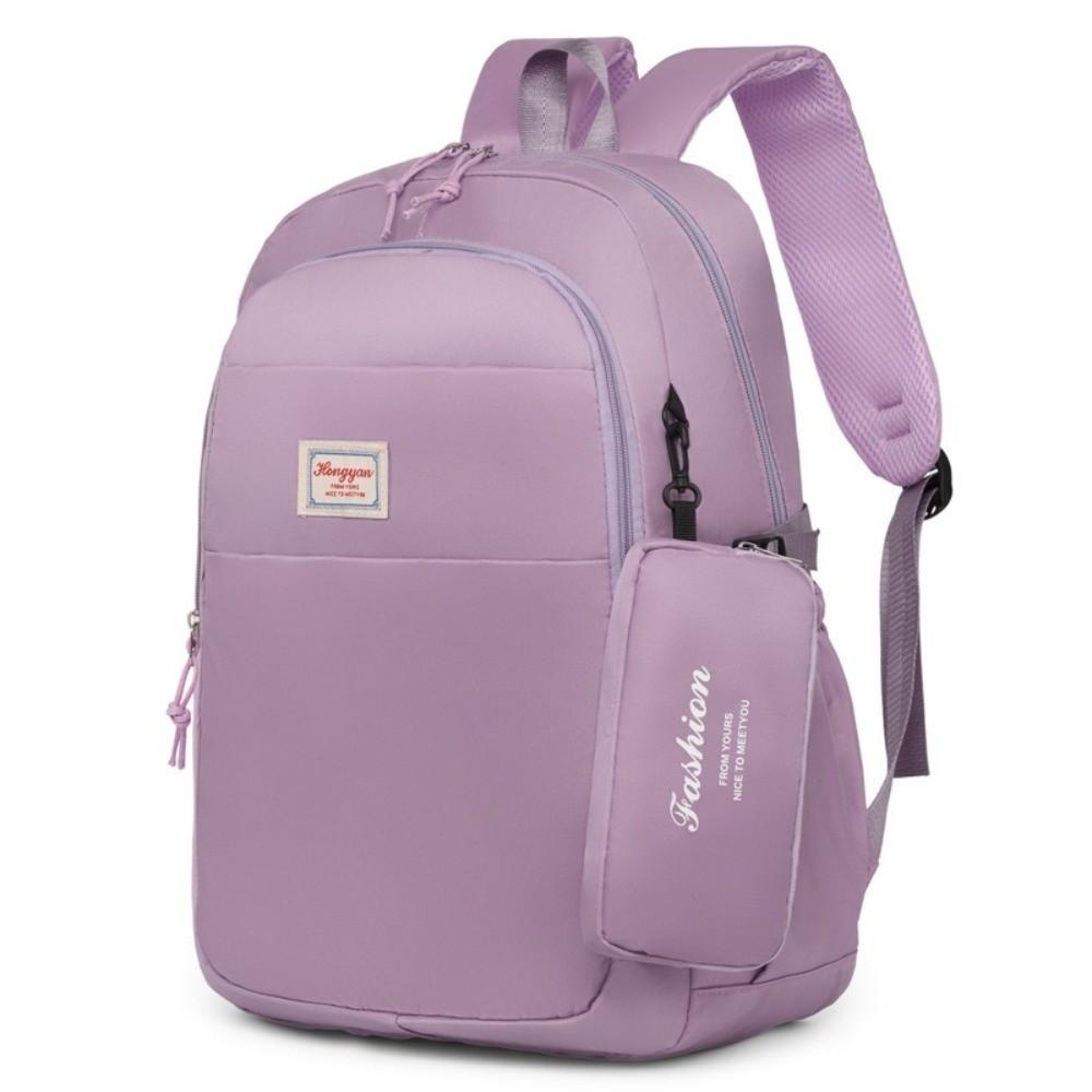 Fashion Solid Color Laptop Backpack Nylon Large Capacity Students School Bag with Mini Storage Pouch Lightweight Travel Daypack
