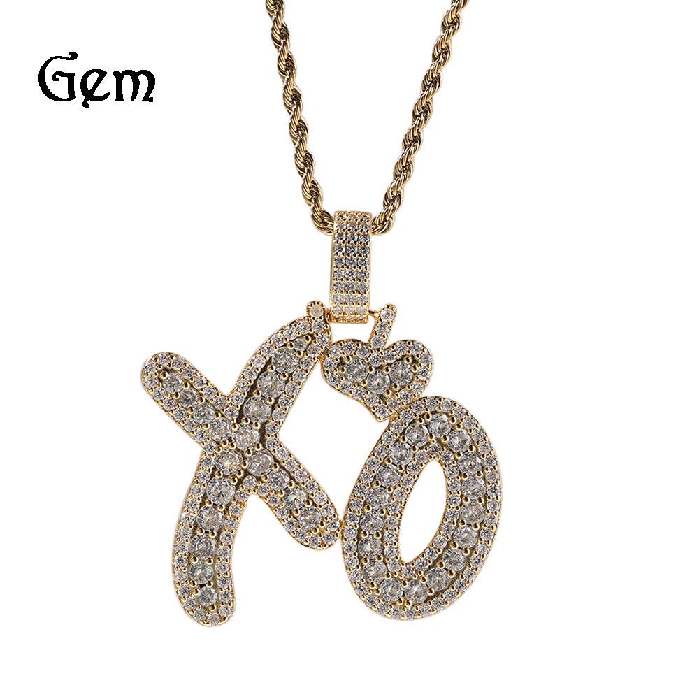 XO Heart Letter Pendant Necklace for Couples – Trendy Hip Hop Style