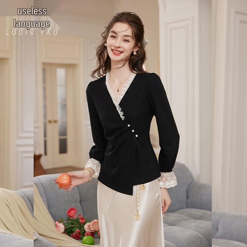 Bailuyu Women s Elegant Lace Patchwork Knit Blouse L
