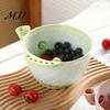 Vegetable Drainer Basket Ceramic Berry Swirl Washing Bowl, Self Spinning Fruit Colander Salad Preparation Tool with Drain Holes, Kitchen Prep