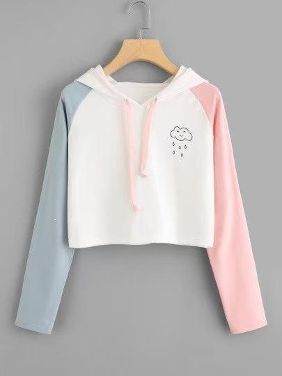 2026 New 3D Digital Printing Hooded Color Matching Short Sweater Women's Loose Fashion Trend Jacket Long Sleeve Top