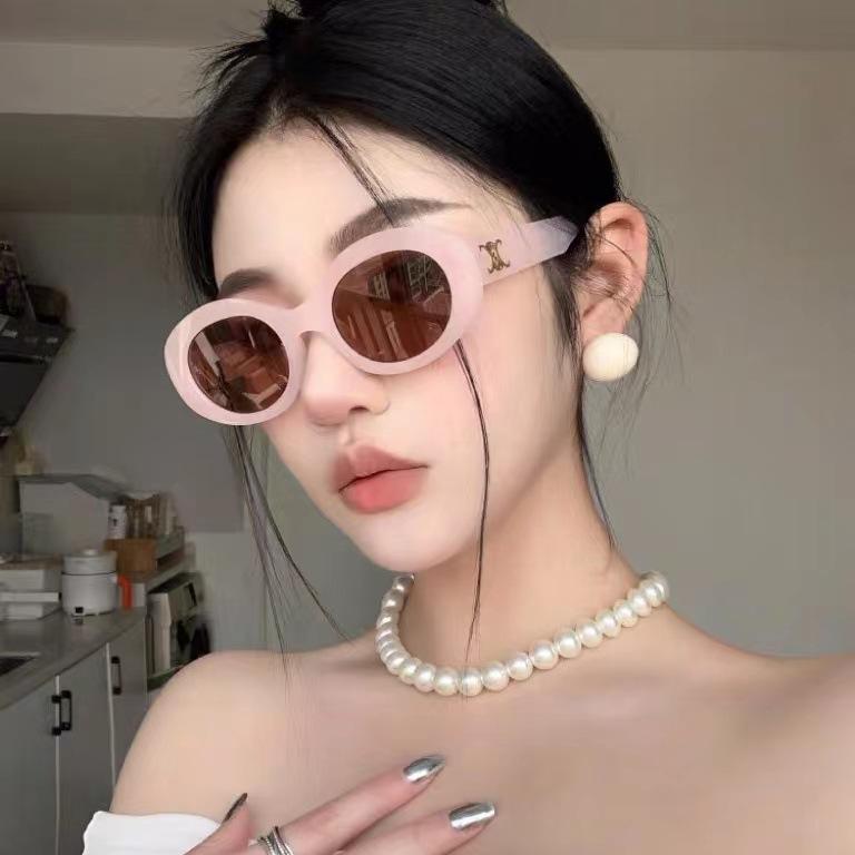 Tainai glasses retro tender pink oval premium sunglasses women's tide square face European and American spice girls sunglasses