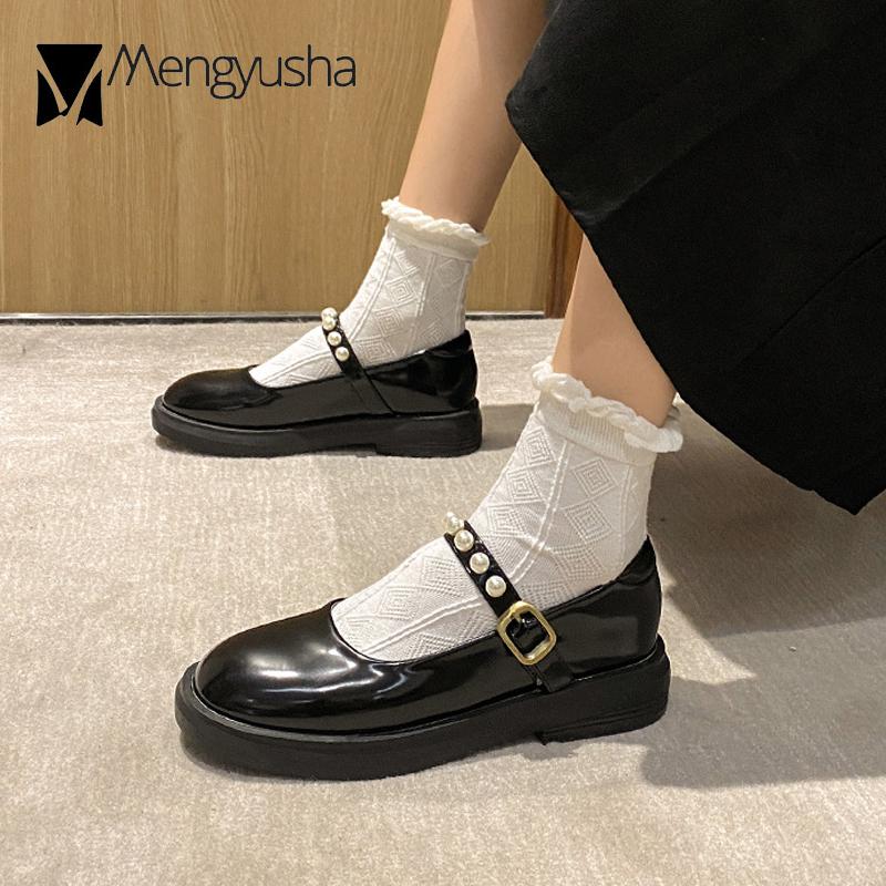 Fashion Spring Loafers Lolita Shoes Woman Belt Buckle Strap Mary Jeans Patent Leather Flats Girls Cosplay JK Footwear Female Sneakers