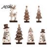 Festive Countertop Display Sets 7Pcs Christmas Wooden Tabletop Ornaments, Snowman Tree Reindeer Tiered Tray Decorative Figures Decor for Mantel,